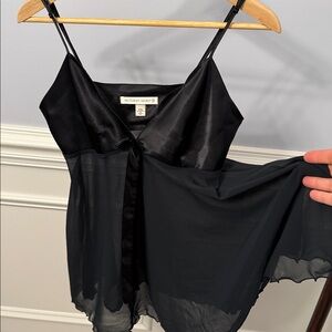 Victoria's Secret Vintage Black Satin & Sheer Chemise Slip Dress M Medium
